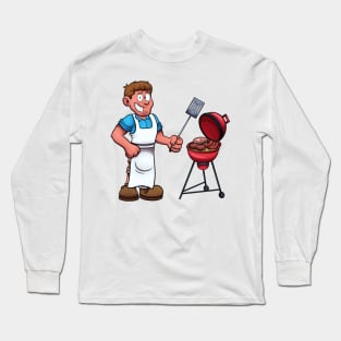 Man Preparing Meat On Barbecue Long Sleeve T-Shirt